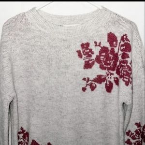 COPY - Knox Rose Knit Grey Sweater with Burgundy (Reddish) Flower Print, XL